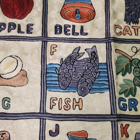 Folk Art Hand Made Alphabet Tapestry Nursery School Wall Hanging 29" X 47" - Picture 4 of 11